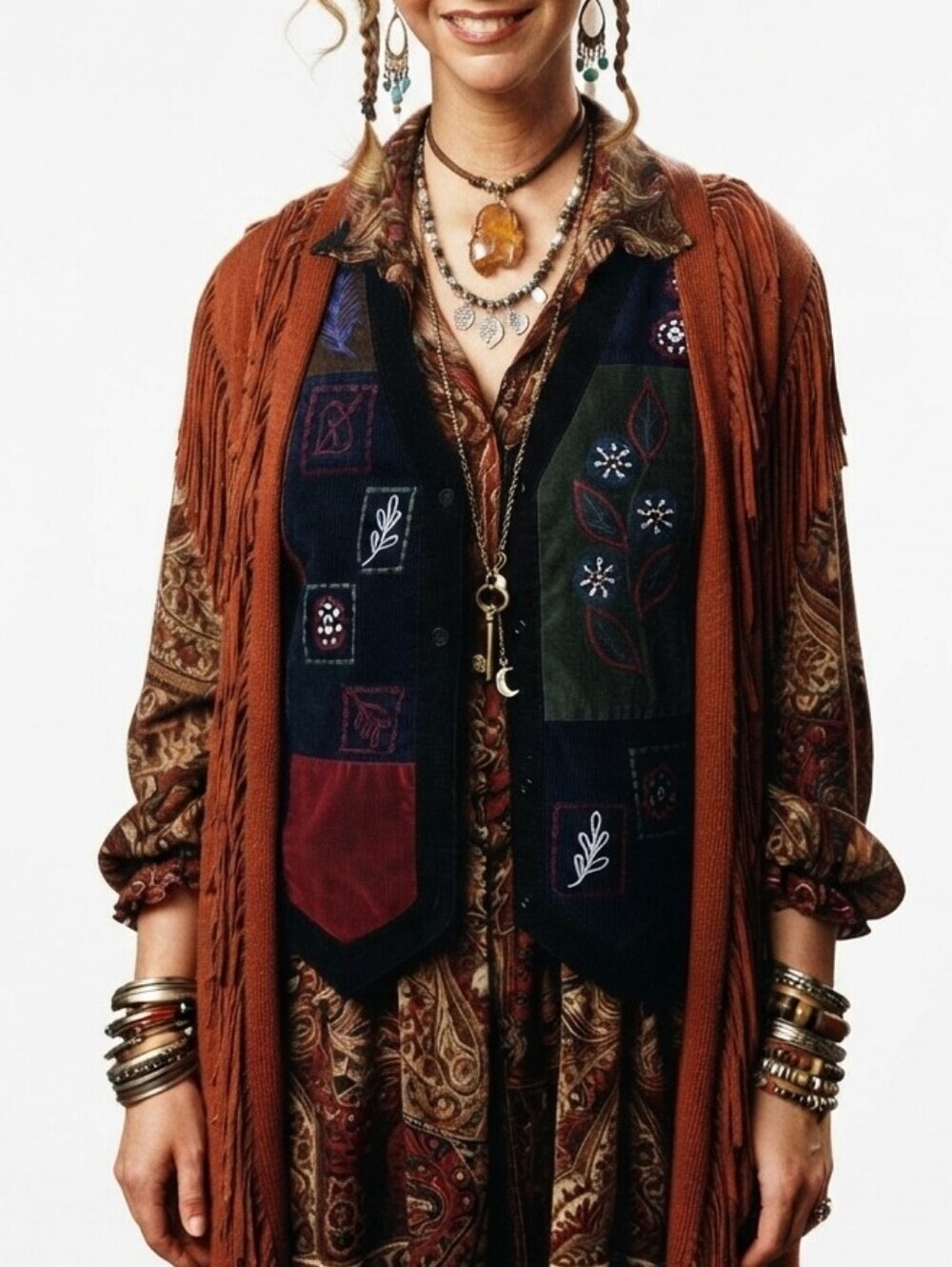 Blair Corduroy Patchwork Embroidered Floral Vest Grandmacore Cottagecore L